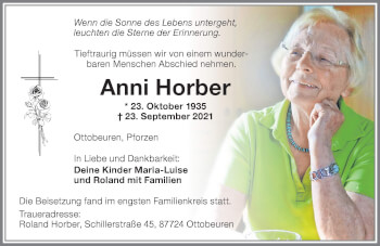 Traueranzeige von Anni Horber von Memminger Zeitung