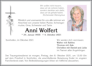 Traueranzeige von Anni Wolfert von Allgäuer Anzeigeblatt
