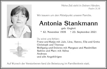 Traueranzeige von Antonia Stankmann von Allgäuer Zeitung, Kaufbeuren/Buchloe