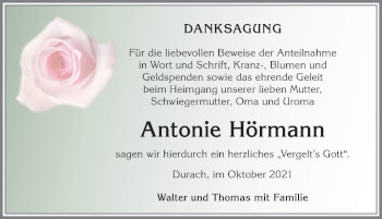 Traueranzeige von Antonie Hörmann von Allgäuer Zeitung,Kempten