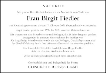 Traueranzeige von Birgit Fiedler von Der Westallgäuer