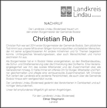 Traueranzeige von Christian Ruh von Der Westallgäuer