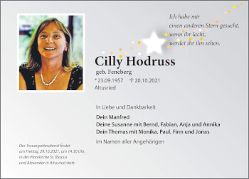 Traueranzeige von Cilly Hodruss von Allgäuer Zeitung,Kempten