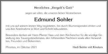 Traueranzeige von Edmund Sohler von Allgäuer Zeitung, Füssen