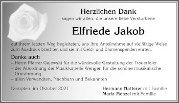 Traueranzeige von Elfriede Jakob von Allgäuer Zeitung,Kempten