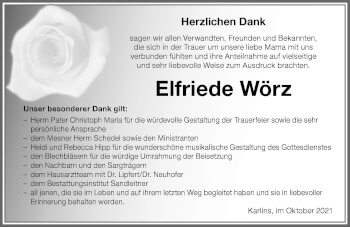 Traueranzeige von Elfriede Wörz von Memminger Zeitung