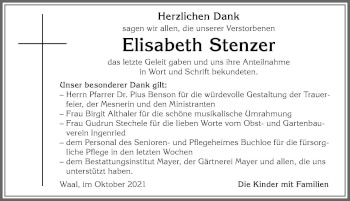 Traueranzeige von Elisabeth Stenzer von Allgäuer Zeitung, Kaufbeuren/Buchloe