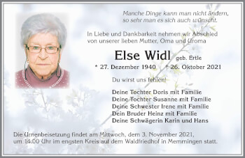 Traueranzeige von Else Widl von Memminger Zeitung