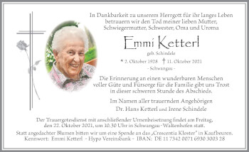 Traueranzeige von Emmi Ketterl von Allgäuer Zeitung, Füssen