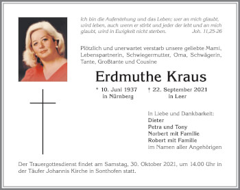 Traueranzeige von Erdmuthe Kraus von Allgäuer Anzeigeblatt