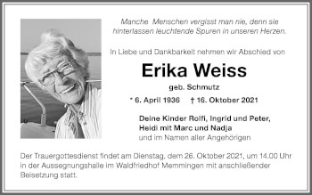 Traueranzeige von Erika Weiss von Memminger Zeitung