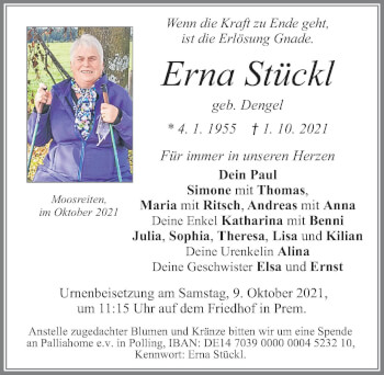 Traueranzeige von Erna Stückl von Allgäuer Zeitung, Füssen
