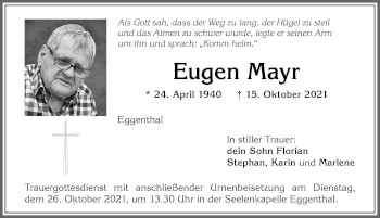 Traueranzeige von Eugen Mayr von Allgäuer Zeitung, Kaufbeuren/Buchloe