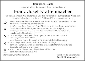 Traueranzeige von Franz Josef Krattenmacher von Memminger Zeitung