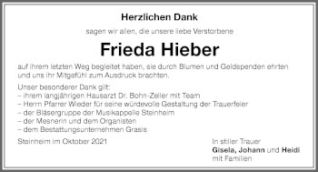 Traueranzeige von Frieda Hieber von Memminger Zeitung
