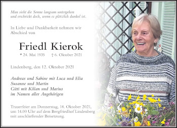 Traueranzeige von Friedl Kierok von Der Westallgäuer