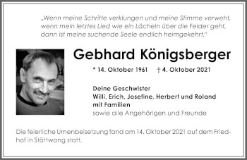 Traueranzeige von Gebhard Königsberger von Allgäuer Zeitung, Kaufbeuren/Buchloe