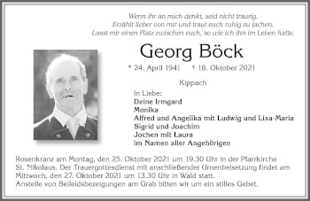 Traueranzeige von Georg Böck von Allgäuer Zeitung, Marktoberdorf
