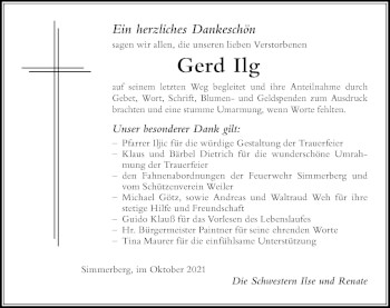 Traueranzeige von Gerd Ilg von Der Westallgäuer
