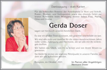 Traueranzeige von Gerda Doser von Allgäuer Zeitung