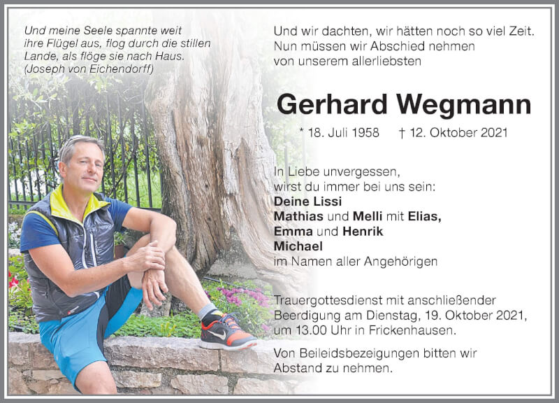  Traueranzeige für Gerhard Wegmann vom 18.10.2021 aus Memminger Zeitung