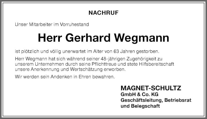  Traueranzeige für Gerhard Wegmann vom 19.10.2021 aus Memminger Zeitung