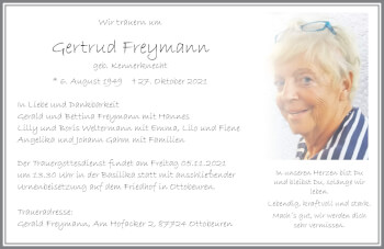 Traueranzeige von Gertrud Freymann von Memminger Zeitung