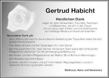 Traueranzeige von Gertrud Habicht von Memminger Zeitung