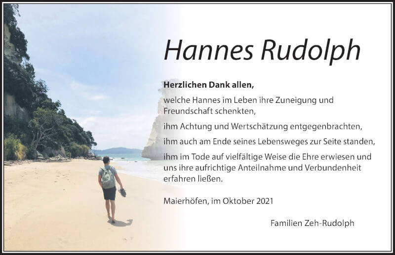  Traueranzeige für Hannes Rudolph vom 02.10.2021 aus Der Westallgäuer