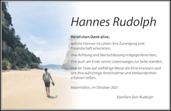 Traueranzeige von Hannes Rudolph von Der Westallgäuer