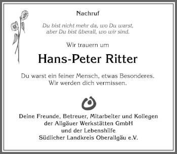 Traueranzeige von Hans-Peter Ritter von Allgäuer Anzeigeblatt