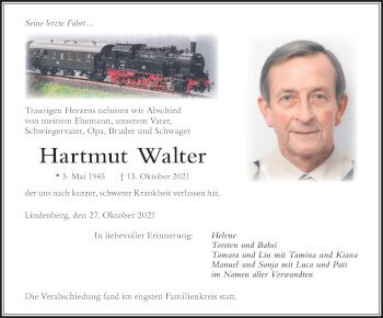 Traueranzeige von Hartmut Walter von Der Westallgäuer