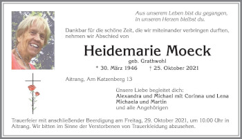 Traueranzeige von Heidemarie Moeck von Allgäuer Zeitung