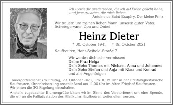 Traueranzeige von Heinz Dieter von Allgäuer Zeitung, Kaufbeuren/Buchloe
