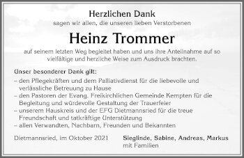 Traueranzeige von Heinz Trommer von Allgäuer Zeitung,Kempten