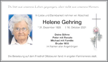 Traueranzeige von Helene Gehring von Memminger Zeitung
