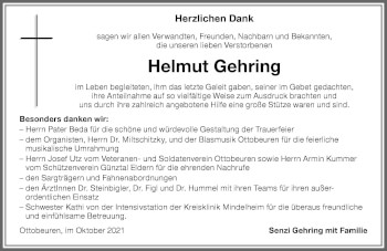 Traueranzeige von Helmut Gehring von Memminger Zeitung