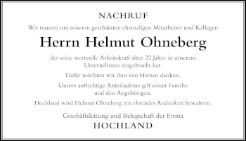 Traueranzeige von Helmut Ohneberg von Der Westallgäuer