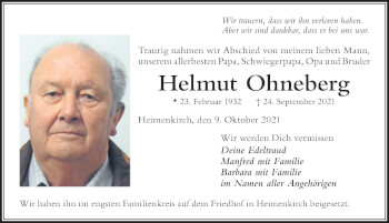 Traueranzeige von Helmut Ohneberg von Der Westallgäuer