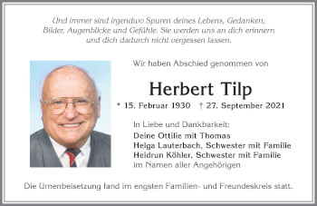 Traueranzeige von Herbert Tilp von Allgäuer Zeitung,Kempten