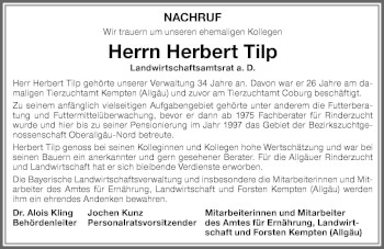Traueranzeige von Herbert Tilp von Allgäuer Zeitung,Kempten