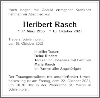 Traueranzeige von Heribert Rasch von Allgäuer Zeitung