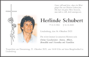 Traueranzeige von Herlinde Schubert von Der Westallgäuer