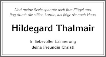 Traueranzeige von Hildegard Thalmair von Allgäuer Zeitung, Füssen