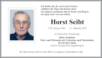 Traueranzeige von Horst Seibt von Allgäuer Zeitung, Kaufbeuren/Buchloe