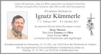 Traueranzeige von Ignatz Kümmerle von Allgäuer Zeitung, Füssen