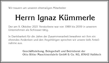 Traueranzeige von Ignaz Kümmerle von Allgäuer Zeitung, Füssen