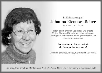Traueranzeige von Johanna Eleonore Reiter von Memminger Zeitung