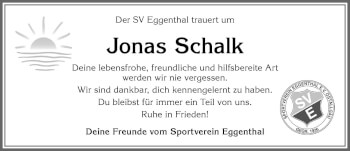 Traueranzeige von Jonas Schalk von Allgäuer Zeitung, Kaufbeuren/Buchloe