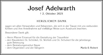 Traueranzeige von Josef Adelwarth von Memminger Zeitung